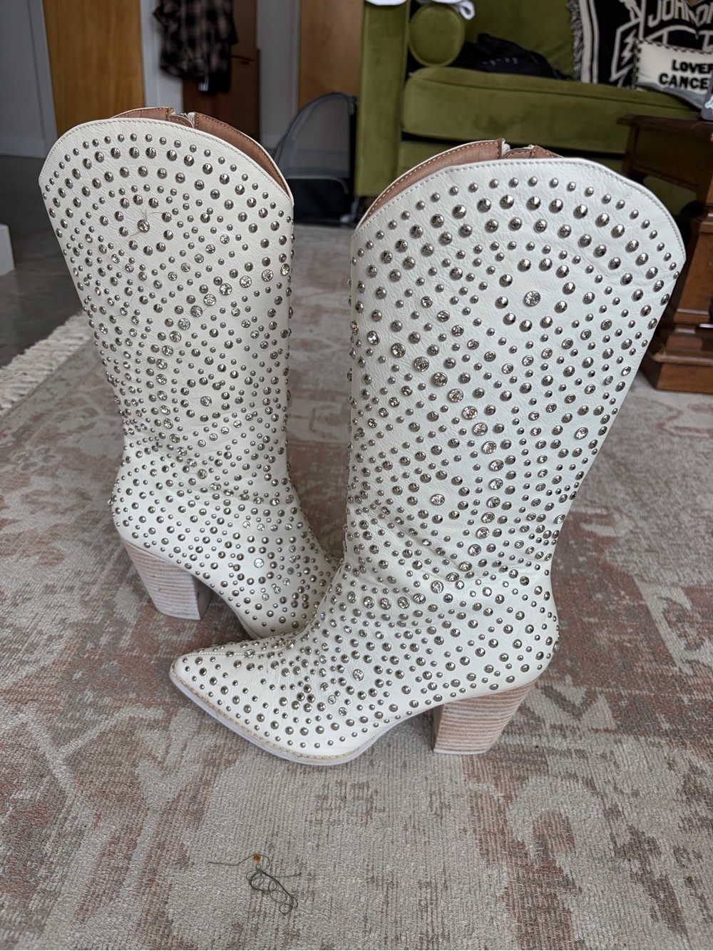 Corkys White Studded Western Mid-Calf Heeled Boots